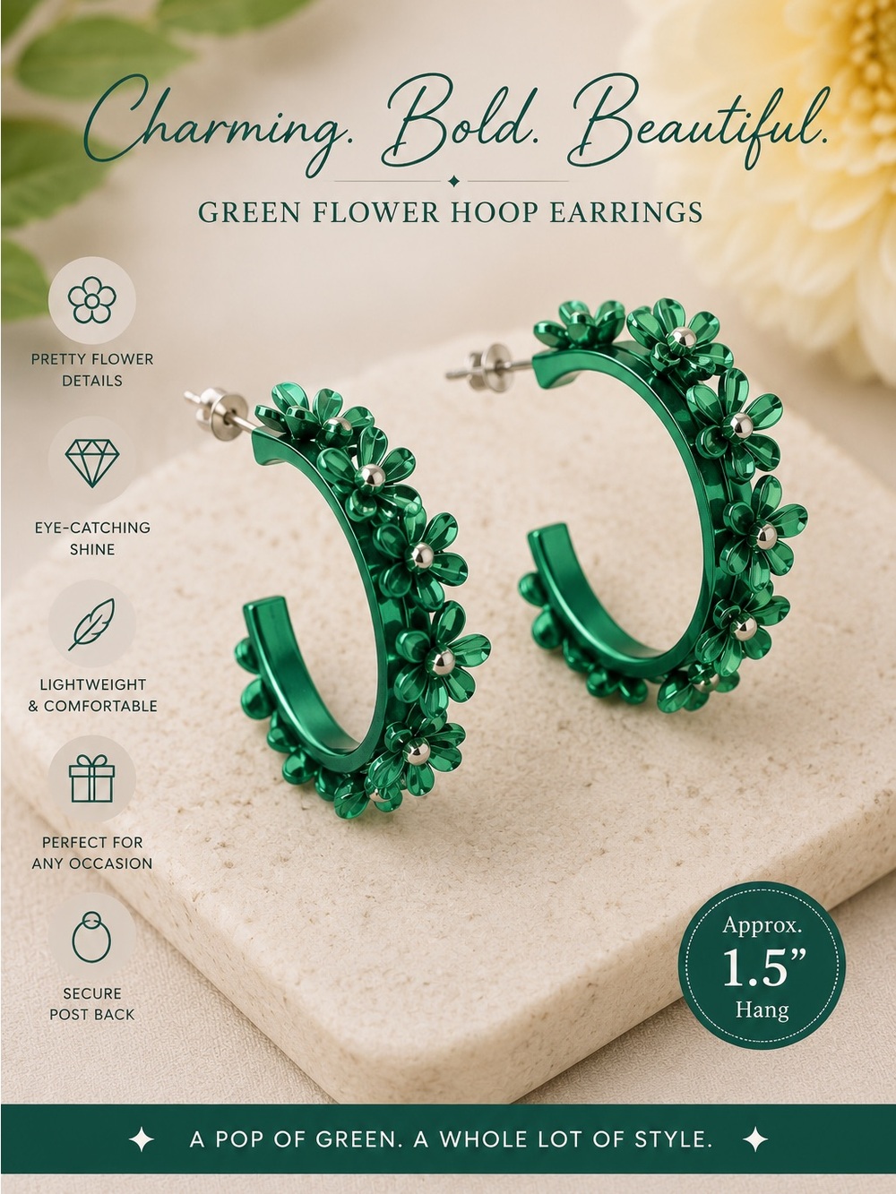 paparazzi Green Floral Hoop Earrings